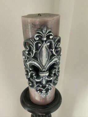 Cutstom Decorative Silver Fleur-de-Lis Accent Candle - Silver